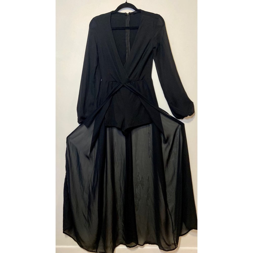Black Romper with Sheer Overlay